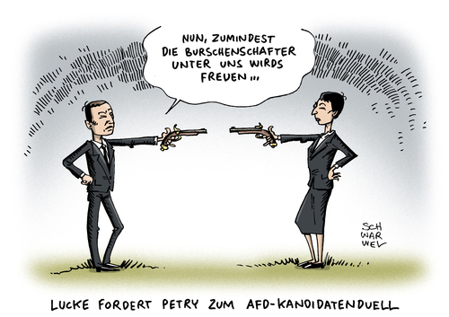 Cartoon: AfD Machtkampf Lücke Petry (medium) by Schwarwel tagged afd,machtkampf,lücke,petry,kandidatenduell,kandidat,partei,karikatur,schwarwel,afd,machtkampf,lücke,petry,kandidatenduell,kandidat,partei,karikatur,schwarwel