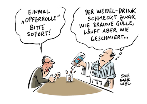 Cartoon: AfD Weidel Talkshow (medium) by Schwarwel tagged afd,alternative,für,deutschland,partei,rechts,nazi,nazis,neonazis,rassisten,rassismus,rechtsextrem,rechtsextremismus,populismus,populisten,alice,weidel,spitzenkandidatin,spitzenkandidat,gauland,bundestagswahl,wahl,wahlen,wähler,bundestags,bundestagswahlkampf,tv,duell,slomka,zdf,talkshow,fernsehen,karikatur,schwarwel,opferrolle,braun,afd,alternative,für,deutschland,partei,rechts,nazi,nazis,neonazis,rassisten,rassismus,rechtsextrem,rechtsextremismus,populismus,populisten,alice,weidel,spitzenkandidatin,spitzenkandidat,gauland,bundestagswahl,wahl,wahlen,wähler,bundestags,bundestagswahlkampf,tv,duell,slomka,zdf,talkshow,fernsehen,karikatur,schwarwel,opferrolle,braun