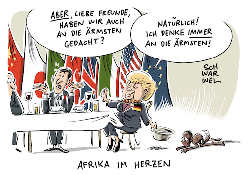 Cartoon: Afrika bei G20 Gipfel Merkel (medium) by Schwarwel tagged g20,gipfel,hamburg,wohlstand,wachstum,wirtschaft,geld,finanzen,deutschland,politik,politiker,staatschefs,regierungschefs,globalisierung,kapitalismus,armut,reichtum,arm,reich,afrika,angela,merkel,plan,für,die,ärmsten,kein,platz,karikatur,schwarwel,g20,gipfel,hamburg,wohlstand,wachstum,wirtschaft,geld,finanzen,deutschland,politik,politiker,staatschefs,regierungschefs,globalisierung,kapitalismus,armut,reichtum,arm,reich,afrika,angela,merkel,plan,für,die,ärmsten,kein,platz,karikatur,schwarwel