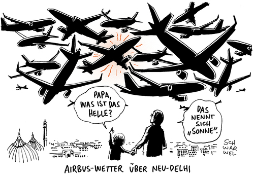 Cartoon: Airbus IndiGo (medium) by Schwarwel tagged airbus,indien,indische,fluggesellschaft,indigo,kauf,maschinen,typ,a320neo,karikatur,schwarwel,airbus,indien,indische,fluggesellschaft,indigo,kauf,maschinen,typ,a320neo,karikatur,schwarwel