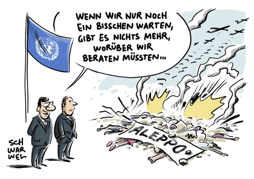 Cartoon: Aleppo in Trümmern (medium) by Schwarwel tagged syrien,krieg,terror,gewalt,konflikt,waffen,is,islamischer,staat,türkei,eskalation,aleppo,trümmer,un,sicherheitsrat,eu,europäische,union,militär,soldaten,armee,panzer,luftwaffe,rebellen,assad,karikatur,schwarwel,syrien,krieg,terror,gewalt,konflikt,waffen,is,islamischer,staat,türkei,eskalation,aleppo,trümmer,un,sicherheitsrat,eu,europäische,union,militär,soldaten,armee,panzer,luftwaffe,rebellen,assad,karikatur,schwarwel