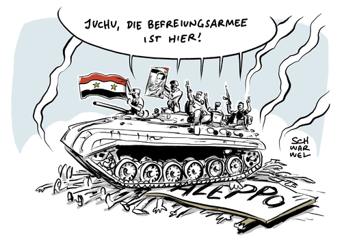 Cartoon: Aleppo Rebellen Niederlage (medium) by Schwarwel tagged syrien,aleppo,rebellen,niederlage,rebellion,krieg,terror,zerstörung,panzer,karikatur,schwarwel,befreiung,armee,syrien,aleppo,rebellen,niederlage,rebellion,krieg,terror,zerstörung,panzer,karikatur,schwarwel,befreiung,armee