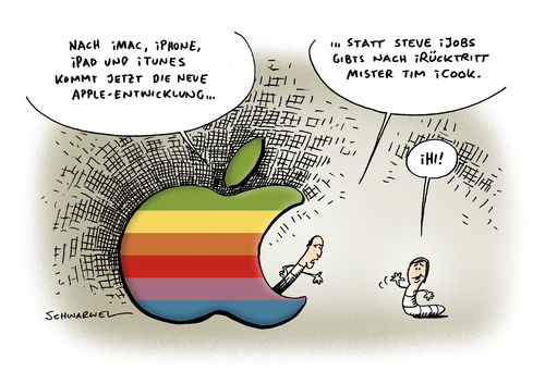 Cartoon: Apple Chef Steve Jobs Rücktritt (medium) by Schwarwel tagged apple,chef,steve,jobs,tim,cook,rücktritt,itunes,iphone,ipad,karikatur,schwarwel,apple,chef,steve jobs,cook,rücktritt,itunes,iphone,ipad,macintosh,technik,computer,steve,jobs