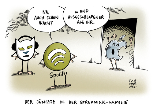 Cartoon: Apple Music Streaming Plattform (medium) by Schwarwel tagged apple,music,iphone,hersteller,streaming,plattform,spotify,internet,online,world,wide,web,www,karikatur,schwarwel,apple,music,iphone,hersteller,streaming,plattform,spotify,internet,online,world,wide,web,www,karikatur,schwarwel