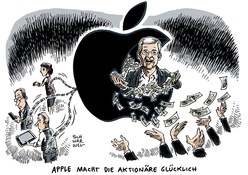 Cartoon: Apple unerwartet hohe Gewinne (medium) by Schwarwel tagged apple,unerwartet,hohe,gewinne,aktionäre,karikatur,schwarwel,konsument,apple,unerwartet,hohe,gewinne,aktionäre,karikatur,schwarwel,konsument