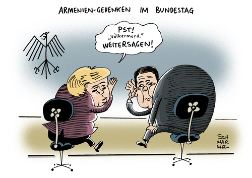 Cartoon: Armenien Völkermord Merkel (medium) by Schwarwel tagged armenien,völkermord,mord,tot,tod,gewalt,terror,bundestag,angela,merkel,angie,gabriel,sigmar,rücksicht,türkei,gedenkrede,karikatur,schwarwel,armenien,völkermord,mord,tot,tod,gewalt,terror,bundestag,angela,merkel,angie,gabriel,sigmar,rücksicht,türkei,gedenkrede,karikatur,schwarwel