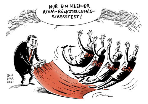 Cartoon: Atom Ausstieg Sigmar Gabriel (medium) by Schwarwel tagged atom,ausstieg,atomausstieg,sigmar,gabriel,rückstellungen,stresstest,eon,rwe,vattenfall,karikatur,schwarwel,atomrückstellungen,atom,ausstieg,atomausstieg,sigmar,gabriel,rückstellungen,stresstest,eon,rwe,vattenfall,karikatur,schwarwel,atomrückstellungen