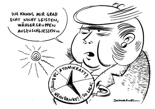 Cartoon: Atomkraft? So lala! (medium) by Schwarwel tagged angela,merkel,atom,atomkraftwerk,ausstieg,deutschland,politik,umwelt,umweltschutz,natur,staatschulden,schulden,generation,gesellschaft,kinder,gefahr,laufzeit,konzern,karikatur,schwarwel