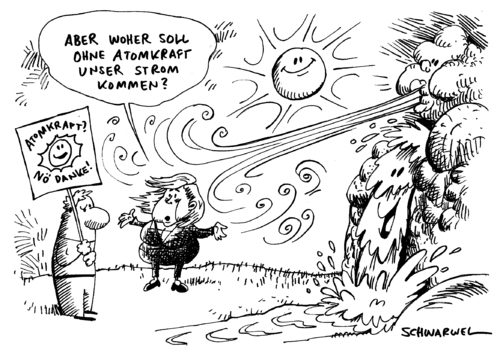 Cartoon: Atomstrom-Debatte (medium) by Schwarwel tagged atom,atomstrom,angela,merkel,atomkraft,debatte,karikatur,schwarwel