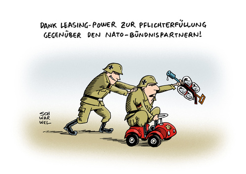 Cartoon: Ausrüstungsmängel Bundeswehr (medium) by Schwarwel tagged ausrüstungsmängel,bundeswehr,krieg,waffen,gewalt,verteidigungsministerin,von,der,leyen,leasing,syrien,irak,korea,soldat,armee,herr,panzer,luftwaffe,karikatur,schwarwel,nato,putin,merkel,frieden,terror,tot,mord,völkermord,ausrüstungsmängel,bundeswehr,krieg,waffen,gewalt,verteidigungsministerin,von,der,leyen,leasing,syrien,irak,korea,soldat,armee,herr,panzer,luftwaffe,karikatur,schwarwel,nato,putin,merkel,frieden,terror,tot,mord,völkermord