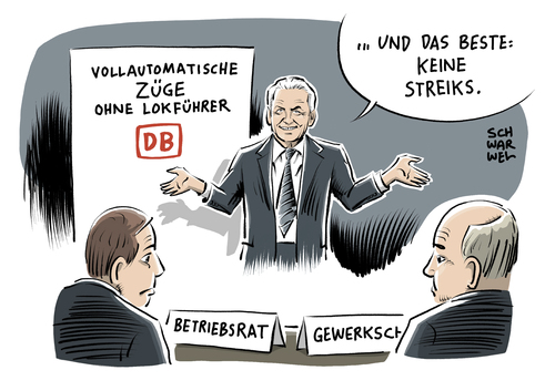 Cartoon: Bahn ohne Lokführer (medium) by Schwarwel tagged bahn,deutsche,lokführer,bahnchef,rüdiger,grube,vollautomatische,zug,züge,reise,karikatur,schwarwel,bahn,deutsche,lokführer,bahnchef,rüdiger,grube,vollautomatische,zug,züge,reise,karikatur,schwarwel