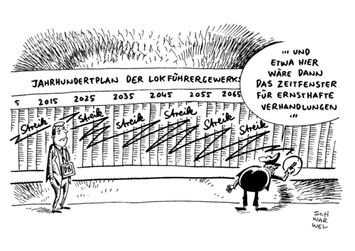 Cartoon: Bahn Streik keine Schlichtung (medium) by Schwarwel tagged streik,gdl,verhandlung,gescheitert,zugverkehr,lahmgelegt,zug,bahn,deutsche,fahrgast,nahverkehr,eisenbahn,karikatur,schwarwel,keine,schlichtung,claus,weselsky,streik,gdl,verhandlung,gescheitert,zugverkehr,lahmgelegt,zug,bahn,deutsche,fahrgast,nahverkehr,eisenbahn,karikatur,schwarwel,keine,schlichtung,claus,weselsky