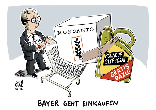 Cartoon: Bayer will Monsanto kaufen (medium) by Schwarwel tagged bayer,kauf,monsanto,konzern,glyphosat,unkraut,unkrautvernichter,roundup,saatgutkonzern,saatgut,chemieriese,agra,agrar,agrargeschäft,gentechnik,gentechnisch,krebs,krebserregend,landwirtschaft,garten,gartenbau,unkrautbekämpfung,pflanzenschutzmittel,karikatur,schwarwel,bayer,kauf,monsanto,konzern,glyphosat,unkraut,unkrautvernichter,roundup,saatgutkonzern,saatgut,chemieriese,agra,agrar,agrargeschäft,gentechnik,gentechnisch,krebs,krebserregend,landwirtschaft,garten,gartenbau,unkrautbekämpfung,pflanzenschutzmittel,karikatur,schwarwel