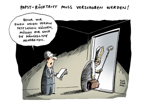 Cartoon: BER Mängel Pabst Rücktritt (medium) by Schwarwel tagged mängelliste,ber,flughafen,pabst,rücktritt,karikatur,schwarwel,mängelliste,ber,flughafen,pabst,rücktritt,karikatur,schwarwel