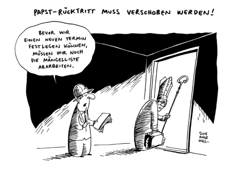 Cartoon: BER Mängel Pabst Rücktritt (medium) by Schwarwel tagged mängelliste,ber,flughafen,pabst,rücktritt,karikatur,schwarwel,mängelliste,ber,flughafen,pabst,rücktritt,karikatur,schwarwel