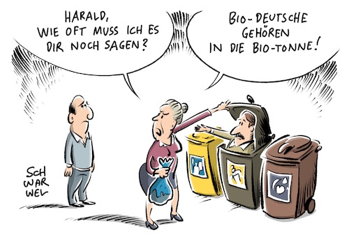 Cartoon: Biodeutsch (medium) by Schwarwel tagged biodeutsch,alltagsdiskriminierung,diskriminierung,sprache,kultur,deutschland,rechts,nazi,migration,kommunikation,flüchtling,flüchtlinge,geflüchtete,ausländer,angst,bio,land,bevölkerung,volk,biodeutsche,karikatur,schwarwel,biodeutsch,alltagsdiskriminierung,diskriminierung,sprache,kultur,deutschland,rechts,nazi,migration,kommunikation,flüchtling,flüchtlinge,geflüchtete,ausländer,angst,bio,land,bevölkerung,volk,biodeutsche,karikatur,schwarwel