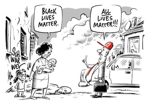 Cartoon: Black Lives Matter George Floyd (medium) by Schwarwel tagged blacklivesmatter,black,lives,matter,alllivesmatter,georgefloyd,george,floyd,mord,polizeigewalt,rassenunruhen,trump,rassismus,schwarze,schwarzer,rassisten,usa,america,amerika,präsident,polizei,proteste,protest,demo,demonstration,corona,coronavirus,mundschutz,maske,maskenpflicht,peolpe,of,colour,leben,zählen,cant,breathe,icantbreathe,rassistische,pandemie,abstandsregeln,ku,klux,klan,rechtsextremismus,rechtsextremisten,antifa,terror,terrororganisation,afroamerikaner,minneapolis,minnesota,struktureller,ausgangssperren,derek,chauvin,plünderungen,straßenschlachten,weißes,haus,bunker,obama,notstand,nationalgarde,militär,gewalt,cartoon,karikatur,schwarwel,blacklivesmatter,black,lives,matter,alllivesmatter,georgefloyd,george,floyd,mord,polizeigewalt,rassenunruhen,trump,rassismus,schwarze,schwarzer,rassisten,usa,america,amerika,präsident,polizei,proteste,protest,demo,demonstration,corona,coronavirus,mundschutz,maske,maskenpflicht,peolpe,of,colour,leben,zählen,cant,breathe,icantbreathe,rassistische,pandemie,abstandsregeln,ku,klux,klan,rechtsextremismus,rechtsextremisten,antifa,terror,terrororganisation,afroamerikaner,minneapolis,minnesota,struktureller,ausgangssperren,derek,chauvin,plünderungen,straßenschlachten,weißes,haus,bunker,obama,notstand,nationalgarde,militär,gewalt,cartoon,karikatur,schwarwel