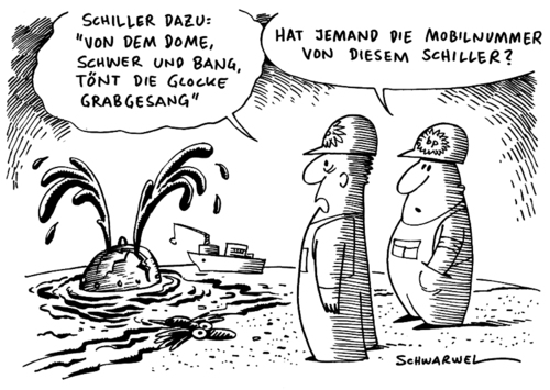 Cartoon: BP bricht Belastungstests ab (medium) by Schwarwel tagged bp,ölkrise,louisiana,öl,pest,golf,von,mexiko,ölkonzern,krise,bohrinsel,natur,katastrofe,verschmutzung,meer,ozean,umwelt,leck,belastungstests,karikatur,schwarwel