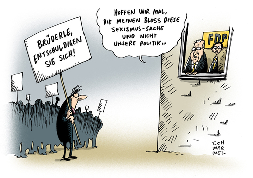 Cartoon: Brüderle FDP Sexismus Vorwurf (medium) by Schwarwel tagged brüderle,fdp,sexismus,vorwurf,rösler,partei,politik,deutschland,karikatur,schwarwel,brüderle,fdp,sexismus,vorwurf,rösler,partei,politik,deutschland,karikatur,schwarwel