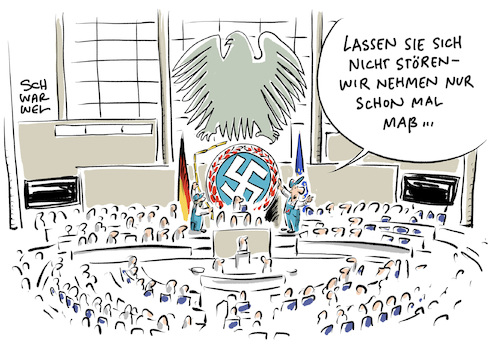 Cartoon: Bundestag AfD Gremium (medium) by Schwarwel tagged afd,alternative,für,deutschland,partei,parteien,rechts,nazi,nazis,rechtsextrem,rechtsextremismus,nationalsozialisten,nationalsozialismus,hitler,auschwitz,holocaust,verleugnung,rechtspopulismus,rechtspopulisten,populismus,ausländerfeindlichkeit,ausländerhass,bundestagswahl,2017,wahl,bundestag,einzug,rechtsausschuss,vorsitzender,stephand,brandner,hassrede,hetze,brandrede,pöbler,pöbeleien,beschimpfungen,rassist,rassisten,opposition,oppositionsfraktion,parlament,bundestagsabgeordneter,karikatur,schwarwel,geheimdienst,kontrollgremium,gremium,fraktion,reusch,afd,alternative,für,deutschland,partei,parteien,rechts,nazi,nazis,rechtsextrem,rechtsextremismus,nationalsozialisten,nationalsozialismus,hitler,auschwitz,holocaust,verleugnung,rechtspopulismus,rechtspopulisten,populismus,ausländerfeindlichkeit,ausländerhass,bundestagswahl,2017,wahl,bundestag,einzug,rechtsausschuss,vorsitzender,stephand,brandner,hassrede,hetze,brandrede,pöbler,pöbeleien,beschimpfungen,rassist,rassisten,opposition,oppositionsfraktion,parlament,bundestagsabgeordneter,karikatur,schwarwel,geheimdienst,kontrollgremium,gremium,fraktion,reusch