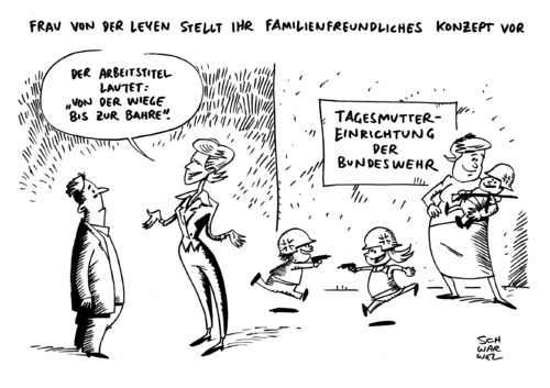 Cartoon: Bundeswehr attraktiver (medium) by Schwarwel tagged bundeswehr,von,der,leyen,arbeitgeber,attraktiv,karikatur,schwarwel,familie,familienfreundlich,verdienst,lohn,gehalt,arbeit,job,armee,tagesmutter,einrichtung,kinder,kindergarten,wiege,bahre,gewehr,waffe,frieden,krieg,gewalt,soldat,bundeswehr,von,der,leyen,arbeitgeber,attraktiv,karikatur,schwarwel,familie,familienfreundlich,verdienst,lohn,gehalt,arbeit,job,armee,tagesmutter,einrichtung,kinder,kindergarten,wiege,bahre,gewehr,waffe,frieden,krieg,gewalt,soldat