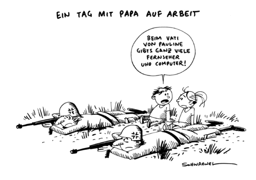 Cartoon: Bundeswehr Familie Beruf (medium) by Schwarwel tagged bundeswehr,familie,beruf,vorschlag,vereinbarkeit,kinder,eltern,job,sozial,geld,lohn,gehalt,von,der,leyen,karikatur,schwarwel,bundeswehr,familie,beruf,vorschlag,vereinbarkeit,kinder,eltern,job,sozial,geld,lohn,gehalt,von,der,leyen,karikatur,schwarwel