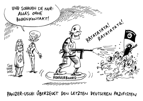 Cartoon: Bundeswehreinsatz in Syrien (medium) by Schwarwel tagged bundeswehr,einsatz,syrien,von,der,leyen,tot,tod,mord,gewalt,waffen,zivilbevölkerung,is,islamischer,staat,soldat,herr,armee,hooverboard,pazifist,krieg,terror,karikatur,schwarwel,bundeswehr,einsatz,syrien,von,der,leyen,tot,tod,mord,gewalt,waffen,zivilbevölkerung,is,islamischer,staat,soldat,herr,armee,hooverboard,pazifist,krieg,terror,karikatur,schwarwel