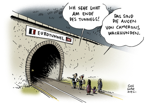 Cartoon: Cameron Plan für Eurotunnel (medium) by Schwarwel tagged cameron,plan,für,eurotunnel,mit,hunden,gegen,flüchtlinge,asyl,asylanten,flüchtlingspolitik,asylpolitik,hund,karikatur,schwarwel,cameron,plan,für,eurotunnel,mit,hunden,gegen,flüchtlinge,asyl,asylanten,flüchtlingspolitik,asylpolitik,hund,karikatur,schwarwel