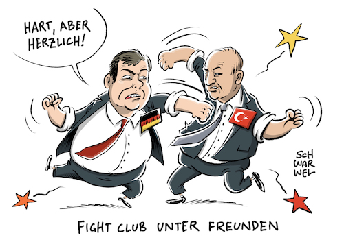 Cartoon: Cavusoglu und Gabriel (medium) by Schwarwel tagged cavusoglu,sigmar,gabriel,außenminister,treffen,deutschland,türkei,freundschaft,fight,club,karikatur,schwarwel,politik,politiker,erdogan,cavusoglu,sigmar,gabriel,außenminister,treffen,deutschland,türkei,freundschaft,fight,club,karikatur,schwarwel,politik,politiker,erdogan