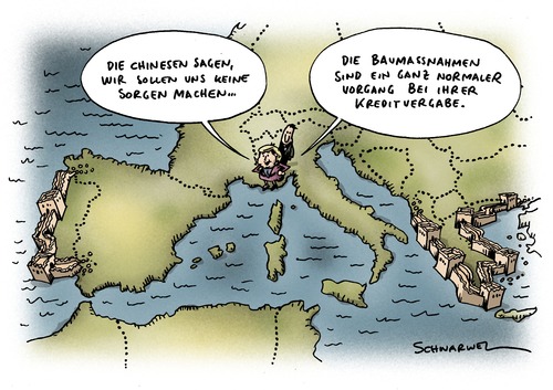 Cartoon: China hilft den Armenhäusern (medium) by Schwarwel tagged china,hilfe,armenhaus,arm,eu,euro,eurozone,karikatur,schwarwel,china,hilfe,armenhaus,arm,euro,eurozone