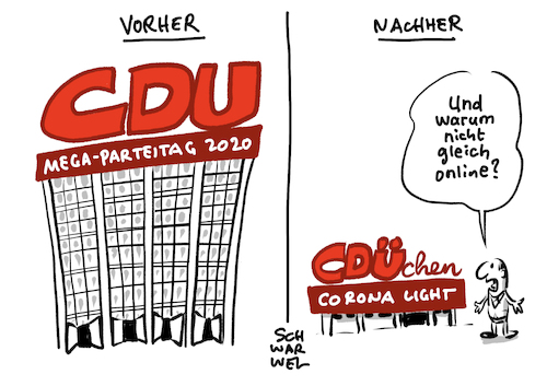 Cartoon: Corona CDU Parteitag (medium) by Schwarwel tagged corona,coronavirus,covid19,pandemie,virus,abstandsregeln,abstand,hygienevorschriften,mundschutz,mundnasenschutz,cdu,parteitag,notprogramm,wahl,kramp,karrenbau,parteispitze,parteichef,cartoon,karikatur,schwarwel,corona,coronavirus,covid19,pandemie,virus,abstandsregeln,abstand,hygienevorschriften,mundschutz,mundnasenschutz,cdu,parteitag,notprogramm,wahl,kramp,karrenbau,parteispitze,parteichef,cartoon,karikatur,schwarwel