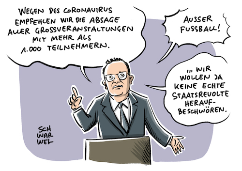 Cartoon: Coronavirus Spahn Pandemie (medium) by Schwarwel tagged coronavirus,virus,china,epidemie,pandemie,krank,krankheit,virusinfektion,hamsterkäufe,quarantäne,corona,gesundheitsminister,jens,spahn,großveranstaltungen,großevents,groko,cdu,gesundheit,krankenhaus,coronainfektionen,gesundheitswesen,wirtschaft,finanzen,finanzkrise,wirtschaftskrise,wetter,umwelt,natur,klima,klimawandel,klimaschutz,cartoon,karikatur,schwarwel,coronavirus,virus,china,epidemie,pandemie,krank,krankheit,virusinfektion,hamsterkäufe,quarantäne,corona,gesundheitsminister,jens,spahn,großveranstaltungen,großevents,groko,cdu,gesundheit,krankenhaus,coronainfektionen,gesundheitswesen,wirtschaft,finanzen,finanzkrise,wirtschaftskrise,wetter,umwelt,natur,klima,klimawandel,klimaschutz,cartoon,karikatur,schwarwel