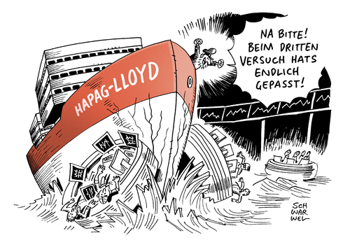 Cartoon: DAX Hapag Lloyd Börsengang (medium) by Schwarwel tagged dax,hapag,lloyd,börsengang,börse,karikatur,schwarwel,hafen,wasser,schiff,ach,und,krach,container,reederei,aktie,anleger,dax,hapag,lloyd,börsengang,börse,karikatur,schwarwel,hafen,wasser,schiff,ach,und,krach,container,reederei,aktie,anleger