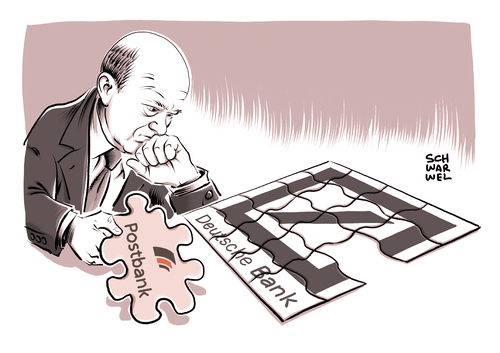 Cartoon: DB Chef John Cryan (medium) by Schwarwel tagged db,deutsche,bank,john,cryan,integration,postbank,karikatur,schwarwel,puzzle,db,deutsche,bank,john,cryan,integration,postbank,karikatur,schwarwel,puzzle