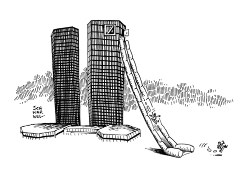 Cartoon: Deutsche Bank Jain Fitschen (medium) by Schwarwel tagged deutsche,bank,db,führung,jain,fitschen,kursanstieg,kurs,börse,aktien,rücktritt,führungsspitze,chefs,karikatur,schwarwel,deutsche,bank,db,führung,jain,fitschen,kursanstieg,kurs,börse,aktien,rücktritt,führungsspitze,chefs,karikatur,schwarwel