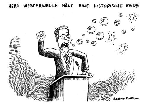 Cartoon: Dreikönigstreffen Westerwelle (medium) by Schwarwel tagged westerwelle,rede,dreikönigstreffen,fdp,macht,liberal,lindner,chef,führung,vorsitzender,stuttgart,deutschland,krise,partei,politik,polititker,karikatur,schwarwel,fdp,dreikönigstreffen,guido westerwelle,partei,vorsitz,chef,kritik,rede,befreiungsschlag,umfrage,guido,westerwelle