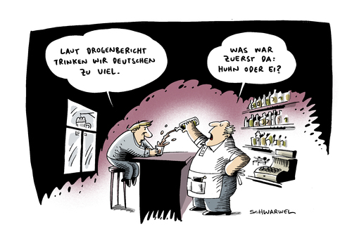 Cartoon: Drogenbericht Alkohol (medium) by Schwarwel tagged drogenbericht,regierung,droge,alkohol,trinken,saufen,deutsche,karikatur,schwarwel,kneipe,huhn,ei,drogenbericht,regierung,droge,alkohol,trinken,saufen,deutsche,karikatur,schwarwel,kneipe,huhn,ei