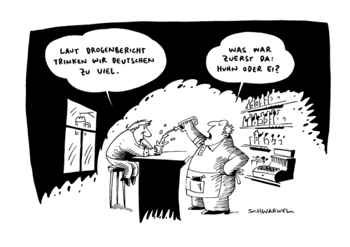 Cartoon: Drogenbericht Alkohol (medium) by Schwarwel tagged drogenbericht,regierung,droge,alkohol,trinken,saufen,deutsche,karikatur,schwarwel,kneipe,huhn,ei,drogenbericht,regierung,droge,alkohol,trinken,saufen,deutsche,karikatur,schwarwel,kneipe,huhn,ei