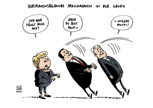 Cartoon: Edathy Vertrauen GroKo (medium) by Schwarwel tagged fall,edathy,affäre,vertrauen,kroko,ermittlung,rücktritt,karikatur,schwarwel,bundesminister,minister,friedrich,staatsanwalt,merkel,gabriel,große,koalition,mutti,angle,angela,krise,cerrat,geheimnis,regierung,überforderung,spd,oppermann,kinderporno,kinderpornografie,sexualität,porno,pornografie,informationsweitergabe,union,stellvertreter,vizekanzler,bundeskanzlerin,vertrauensbildende,maßnahmen,fall,edathy,affäre,vertrauen,kroko,ermittlung,rücktritt,karikatur,schwarwel,bundesminister,minister,friedrich,staatsanwalt,merkel,gabriel,große,koalition,mutti,angle,angela,krise,cerrat,geheimnis,regierung,überforderung,spd,oppermann,kinderporno,kinderpornografie,sexualität,sex,porno,pornografie,informationsweitergabe,union,stellvertreter,vizekanzler,bundeskanzlerin,vertrauensbildende,maßnahmen