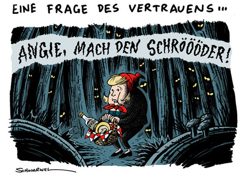 Cartoon: Eine Frage des Vertrauens (medium) by Schwarwel tagged karikatur,schwarwel,angela,merkel,griechenland,vulkan,ausbruch,asche,krise,wirtschaftskrise,nrw