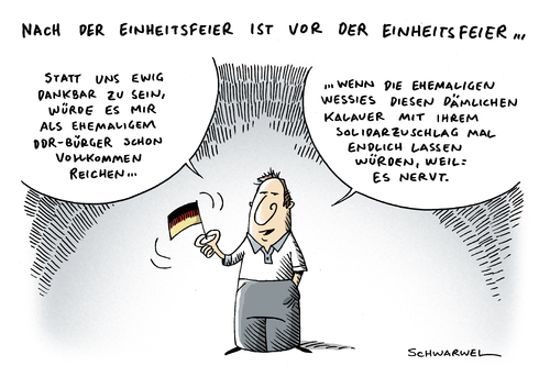 Cartoon: Einheit und Soli (medium) by Schwarwel tagged präsident,deutsche,einheit,bundesverfassungsgericht,voßberg,ddr,bürger,ost,west,ossi,wessi,freiheit,eiigung,deutschland,karikatur,schwarwel,tag,der,deutschen,deutsch,solidarzuschlag,solidatitätszuschlag,präsident,deutsche einheit,bundesverfassungsgericht,voßberg,ddr,bürger,deutsche,einheit