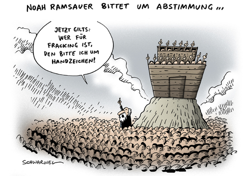 Cartoon: Energiekrise Fracking (medium) by Schwarwel tagged energie,energiekrise,krise,streit,ramsauer,union,partei,noah,fracking,hinterhand,karikatur,schwarwel,abstimmung,dafür,dagegen,energie,energiekrise,krise,streit,ramsauer,union,partei,noah,fracking,hinterhand,karikatur,schwarwel,abstimmung,dafür,dagegen