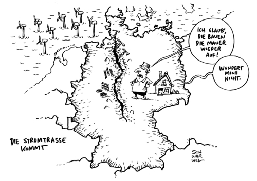 Cartoon: Energiewende Stromtrasse (medium) by Schwarwel tagged energiewende,trasse,stromtrasse,energie,natur,umweltschutz,karikatur,schwarwel,mauer,energiewende,trasse,stromtrasse,energie,natur,umweltschutz,karikatur,schwarwel,mauer