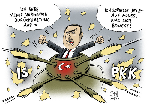 Cartoon: Erdogan PKK IS (medium) by Schwarwel tagged türkei,erdogan,militärschlag,militär,waffen,gewalt,terror,miliz,pkk,is,islamischer,staat,karikatur,schwarwel,panzer,türkei,erdogan,militärschlag,militär,waffen,gewalt,terror,miliz,pkk,is,islamischer,staat,karikatur,schwarwel,panzer