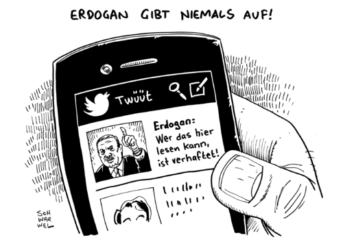 Cartoon: Erdogan Twitter Sperrung (medium) by Schwarwel tagged terror,gesetz,recht,verhaftung,verbot,türkei,internet,netzwerk,soziales,media,social,sperrung,twitter,erdogan,gewalt,verfassungsgericht,karikatur,schwarwel,erdogan,twitter,sperrung,social,media,soziales,netzwerk,internet,türkei,verbot,verhaftung,recht,gesetz,terror,gewalt,verfassungsgericht,karikatur,schwarwel
