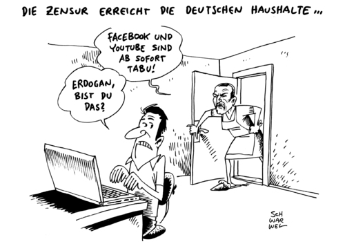 Cartoon: Erdogan Zensur Facebook YouTube (medium) by Schwarwel tagged erdogan,zensur,facebook,youtube,sperrung,gül,dagegen,haushalt,user,nutzer,web,social,media,meinungsfreiheit,freiheit,bosporus,türkei,regierung,regierungschef,premier,telefon,affäre,abhörung,korruption,daten,skandal,internet,medien,internetsperre,karikatur,schwarwel,erdogan,zensur,facebook,youtube,sperrung,gül,dagegen,haushalt,user,nutzer,web,social,media,meinungsfreiheit,freiheit,bosporus,türkei,regierung,regierungschef,premier,telefon,affäre,abhörung,korruption,daten,skandal,internet,medien,internetsperre,karikatur,schwarwel