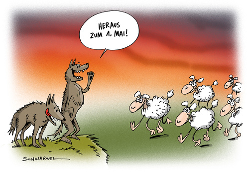 Cartoon: Erster Mai Kampftag Arbeiter (medium) by Schwarwel tagged tag,der,arbeit,erster,mai,kamptag,internationale,arbeiterklasse,arbeiter,feiertag,karikatur,schwarwel,wölfe,schafe,finanzen,wirtschaft,tag,der,arbeit,erster,mai,kamptag,internationale,arbeiterklasse,arbeiter,feiertag,karikatur,schwarwel,wölfe,schafe,finanzen,wirtschaft