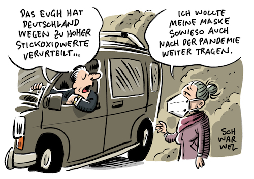 Cartoon: EuGH Stickoxid Werte (medium) by Schwarwel tagged eugh,urteil,gericht,stickoxid,auto,autos,kfz,fahrzeug,dieselfahrzeuge,luftqualitätsrichtlinie,luftqualität,diesel,umwelt,umweltschutz,natur,naturschutz,klimakrise,klimawandel,klimaleugner,dieselfahrverbote,automobilindustrie,stickstoffdioxide,cartoon,karikatur,schwarwel,eugh,urteil,gericht,stickoxid,auto,autos,kfz,fahrzeug,dieselfahrzeuge,luftqualitätsrichtlinie,luftqualität,diesel,umwelt,umweltschutz,natur,naturschutz,klimakrise,klimawandel,klimaleugner,dieselfahrverbote,automobilindustrie,stickstoffdioxide,cartoon,karikatur,schwarwel