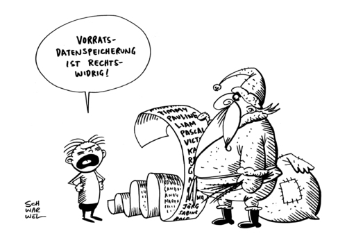 Cartoon: EuGH Vorratsdatenspeicherung (medium) by Schwarwel tagged europäischer,gerichtshof,eugh,vorratsdatenspeicherung,gutachten,daten,speicherung,weihnachtsmann,weihnachten,namen,personen,sicherheit,rechtswidrig,europäischer,gerichtshof,eugh,vorratsdatenspeicherung,gutachten,daten,speicherung,weihnachtsmann,weihnachten,namen,personen,sicherheit,rechtswidrig