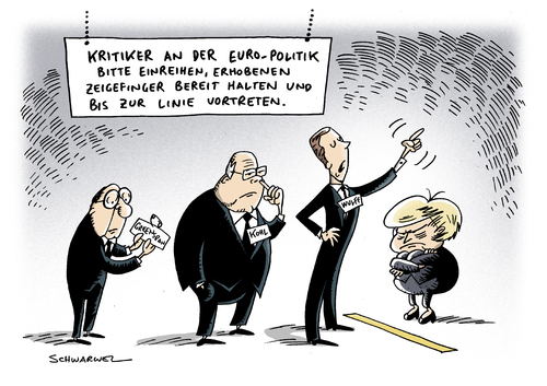 Cartoon: Euro-Politik (medium) by Schwarwel tagged merkel,angie,helmut,kohl,wulff,greenspan,euro,politik,kritik,kritiker,europäische,union,eu,geld,wirtschaft,finanzen,karikatur,schwarwel,chef,fuehrung,macht,kanzler,merkel,helmut kohl,euro,greenspan,wulff,helmut,kohl